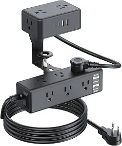 Dual Layer Desk Clamp Power Strip 13 AC Outlet 4USB Ports Black