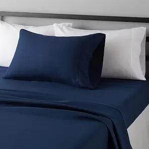 Amazon Basics Lightweight Super Soft Easy Care Wrinkle Free Microfiber 3 Piece Bed Sheet Set with 14-Inch Deep Pockets, Twin, Navy Blue, Solid, Kids, Men & Women Bedding