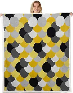 Creative Geometric Throw Blanket Yellow Black Gray White Fleece Blanket Modern Art Bed Blanket for Couch or Bed Abstract Geometric Splicing Blanket Soft Warm for Kids Adults Women Gift(40x50 Inches)