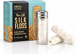 Biodegradable Silk Dental Floss with Refillable Glass Container, Compostable 3-Pack, Natural Silk Spool Eco-Friendly Zero Waste Oral Care, Mint Flavored