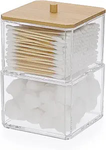 Hipiwe Clear Q-tip Dispenser Holder Acrylic Bathroom Containers, 2-Tier