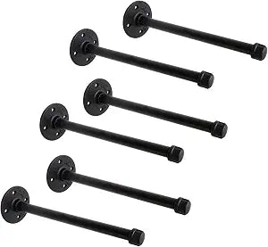1/2" Industrial Black Iron Pipe Shelf Brackets, Rustic Wall Mounted DIY Shelving Bracket Hanging Custom Pipe Brackets for Floating Shelves (10 Inch, Piece, 6.0)