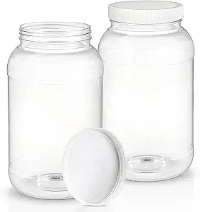 ZOOFOX 2 Pack Plastic Jars with Lids, 1 Gallon Wide Mouth Storage Containers, Empty Plastic Jars for Kitchen & Household Storage of Dry Goods, Peanut, Candy, Noodles