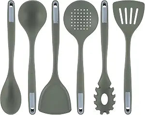 Restaurantware Silicone Utensil Set Pack of 1 Non-Slip Handle 6-Piece Kitchen Tool Set, Heat-Resistant Dishwasher-Friendly Cooking Accessories, Durable Green Cooking Utensils