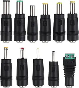 DC Adapter Plug, 11 Pcs Universal 5.5 mm x 2.1 mm DC AC Power Adapter Tips Connector Charger Adapters Kit Power Supply Plug Jack Tips for Led Strip, Laptop