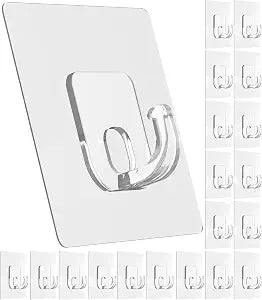 Large Adhesive Hooks for Hanging Clear 20 Pack Wall Hangers Heavy Duty 33lb
