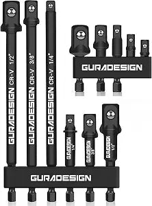GURADESIGN 11-Piece Impact Socket Adapter Set - 3/6 Inch Hex Shank, Drill & Driver Adapter for 1/4" 3/8" 1/2" Impact Drivers