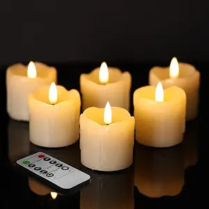 Eywamage Ivory Dripping Wax Flameless Votive Candles with Timer Batteries