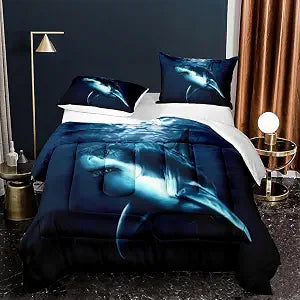 NINENINE Boys Blue Shark Bedding Sets Twin Size for Teens Kids,Boys Navy Blue Comforter Fish Ocean Bed Set-Includes 1 Comforter with Matching Pillowcase