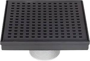 Design House Square Shower Drain, 6", Matte Black