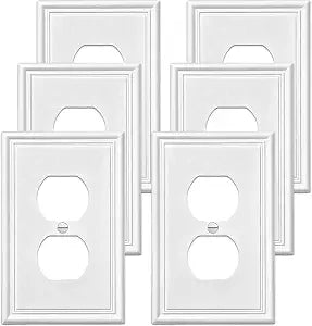 Natural Bamboo Fiber Outlet Covers and Light Switch Covers, Wall Plates for Electrical Receptacles, Decorative Corrosion-Resistant Switch Plate (Pure White, 1 Gang Duplex 6PK)