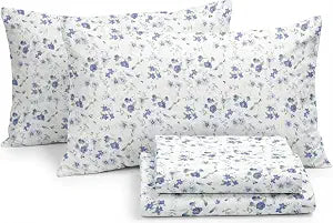 Linen Market 4 Piece Queen Sheet Set - Breathable, Double-Brushed Patterned Cooling Sheets ��� Ultra Soft & Wrinkle-Free 16" Deep-Pocket Queen Sheets - Easy Care Blossoms Light Blue