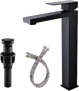 Friho Matte Black Vessel Sink Faucet, Tall Bathroom Faucets, Single Hole