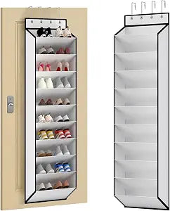 KEEPJOY 10 Tiers White Over Door Shoe Organizer Storage, Hanging Shoe Holder for Door with Large Deep Pockets, Fit 20-30 Pairs Shoe Rack for Sneakers, Boots (White)
