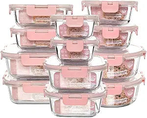 12 Pack Glass Storage Containers Transparent, Stackable Design Meal Prep Containers for Food Storage, Home, Kitchen & Pantry Organization, Microwave/Freezer/Dishwasher Safe