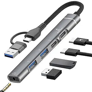 USB C Hub 5-in-1 with 3.5mm Audio Jack, USB 3.0 Adapter with PD