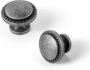 Set of 12 Vintage Weathered Nickel Cabinet Knobs with Wheatear Border Classic Round Design for Kitchen Drawers Retro Dresser Handles