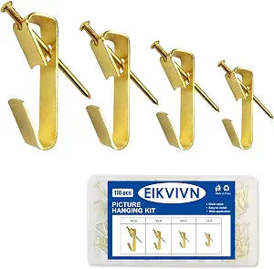170Pcs Picture Hangers, Eikvivn Picture Hanging Kit Holds 10-50lbs, Picture Hooks with Nails, On Dry Wall, Wooden Wall