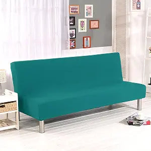 Stretch Futon Cover Armless Sofa Slipcover Foldable Sofa Bed Covers with Elastic Band, Machine Washable (Peacock Blue)