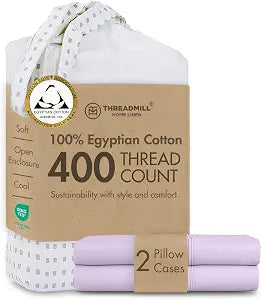 Threadmill 400TC Egyptian Cotton Queen Pillowcases, Sateen, Solid, Lilac
