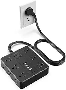 Power Strip Extension Cord, 10Ft Power Strip with USB