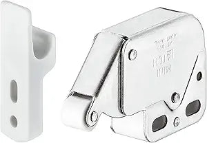 Hafele Push-to-Open Mini Latch with Strike - Automatic Spring Catch Touch Release Lock for Cabinets, Dressers, Cupboards, and Laundry Room Doors