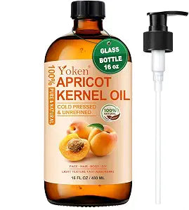 Yoken Apricot Kernel Oil 16 oz, Cold Pressed Glass Bottle for Skin & Hair