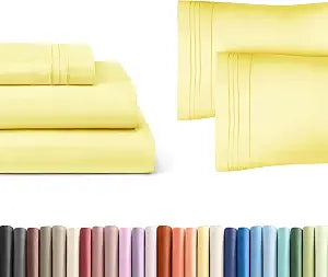 Yellow 4-Piece Sheet Set & Pillowcase Bedding Bundle (Full Size) - Complete Full Sheet Set & 2 Pillowcases with Deep Pockets up to 16 inches - Comfy, Hotel Luxury Quality - Soft, Breathable & Cooling