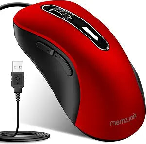 memzuoix Wired Mouse, USB Computer Mouse 1400 DPI Mobile Optical Mouse Ergonomic Design Computer Mice with 5FT Cord for Laptop, PC, Desktop, MacBook, 5 Buttons (Pomegranate Red)