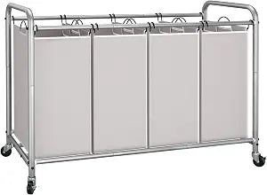 STORAGE MANIAC 4 Section Laundry Sorter, Laundry Hamper with Wheels, Gray