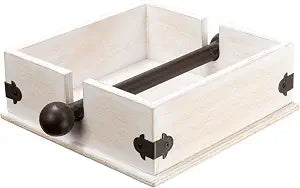 Farmhouse Square Wood and Metal Napkin Holder, Whitewashed Finish