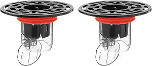 uxcell 2Pcs Odor Proof Floor Drain, ABS Shower Floor Drain Backflow Preventer Anti-Clogging Single Way Drain Valve Sewer Sealing Ring for Kitchen Bathroom Laundry (Black Clear)