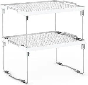 ums Kitchen Shelves Cabinet Organizer, Stackable Freezer Rack, Cupboard Box Organizer, Shelf Riser, Usable Storage Rack for Spice, Fridge Shelf Riser, (12x11 inch), Pack of 2