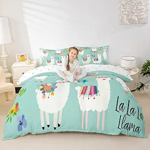 Llama Floral Botanical Duvet Cover 3Pcs Queen Size Boys Girls Teens Zipper