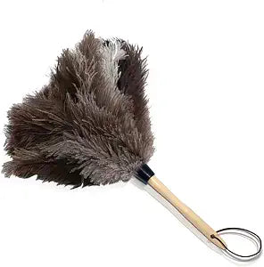 NCEDN Genuine Ostrich Feather Duster 15 inches Soft Dense Real Feathers, Wooden Handle, Feather Duster for Cleaning Furniture, Blinds & Car Interior