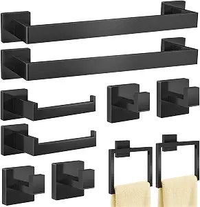 Bathroom Hardware Accessories Set, 10 Piece Towel Bar Set, Matte Black