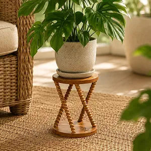 Round Mini Side Tables Living Room 7.87x11.8", Compact Design, X-frame Base