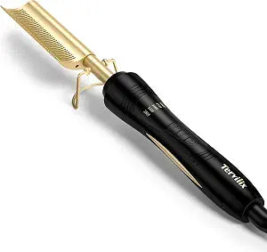 Terviiix Hot Comb for Lace Front Wigs, Curved Teeth Pressing Combs for Black Women Hair, Anti-Scald Straightening Comb, Electric Heat Comb, Temperature Adjustable, 60 Min Auto Shut Off