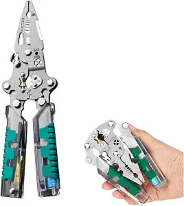 18-in-1 Folding Wire Stripper Pliers Multifunctional Tool with Voltage Detector, Crimper & Stylus Screwdriver for Cutting, Stripping & Pulling Wires
