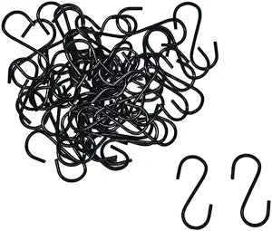 50pcs 1.7 Inch Black Iron Mini S Hooks Multipurpose Hangers for Jewelry Kitchenware and Plants