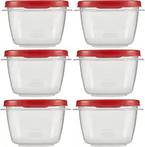 Food Storage Containers, Rubber Maid, Red, 2 Cup Food Storage Containers, 12 Piece Set, Easy Find Lids, 6 Containers, 6 Lids