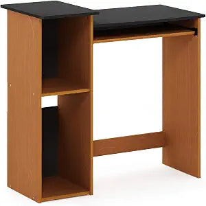 Furinno Econ 33-inch Wide Desk with 2-Tier Open Shelf, Light Cherry/Black