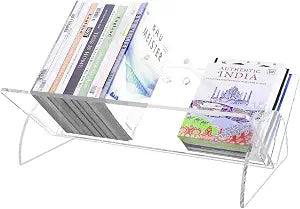 Picowe Acrylic Desktop Bookshelf, Transparent Tabletop Book Stand Organizer with Semi-Circular Base, Book Holder Display Rack for Books, CDs, Magazines