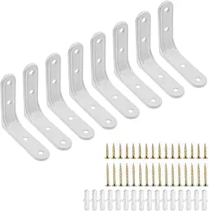 8-Pack 3 Inch Heavy Duty L Brackets with Screws for Shelves White