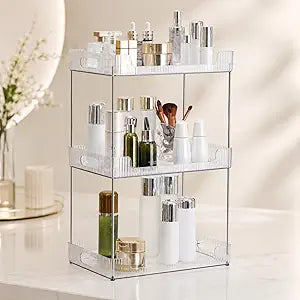 Goderewild 3 Tier Bathroom Counter Organizer, Makeup Skincare Shelf (Clear)