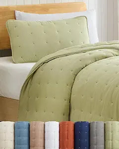 Quilt Set Twin Size - Lightweight Boho Bed Set - Sage Green, 68" x 86"