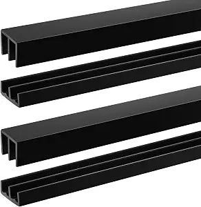 Landical 2 Sets Plastic Sliding Door Track Set for Cabinet Double Rails Panel Kit, 1/4" Thick Panels Glass Door Hardware System Window Track Quick Installation(4ft,Black)