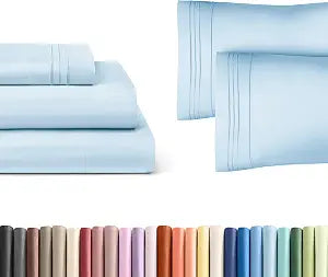 Light Blue 3-Piece Sheet Set & Pillowcase Bedding Bundle (Twin Size) - Complete Twin Sheet Set & 2 Pillowcases with Deep Pockets up to 16 inches - Hotel Luxury Quality - Soft, Breathable and Cooling