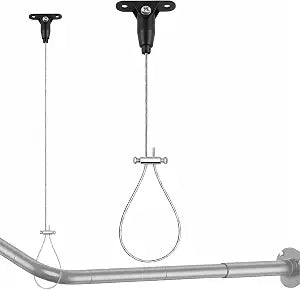 Ceiling Mounted Shower Curtain Rod Support Bracket, 78" Adjustable Ceiling Shower Rod Support, 304 Stainless Steel Anti-Sag Holder for Curved, U-Shaped, L-Shaped & Corner Shower Rods