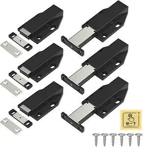 Jiayi Push to Open Magnetic Door Latch Cabinet Hardware Heavy Duty Push Magnets for Large Door Push Release Latch Kitchen Drawer Push Catch Press Out Touch Latch (Black, 6 Pack)